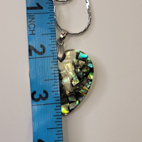 Mens Heart Shape Pendant Chain Genuine Abalone Pendant Necklace - Picture 5 of 10